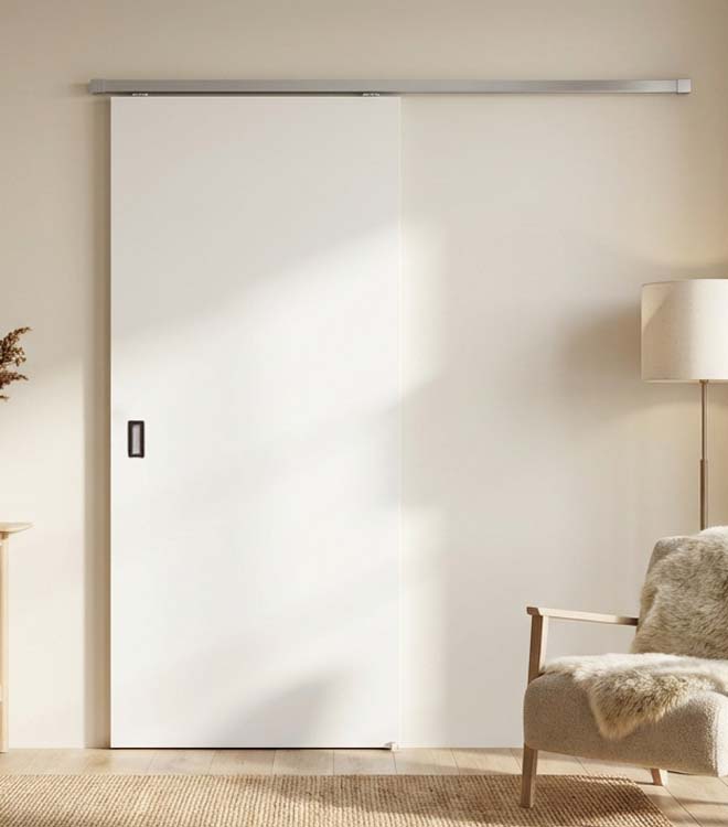 Porte coulissante complète à peindre alvéolaire + rail 930x2115mm