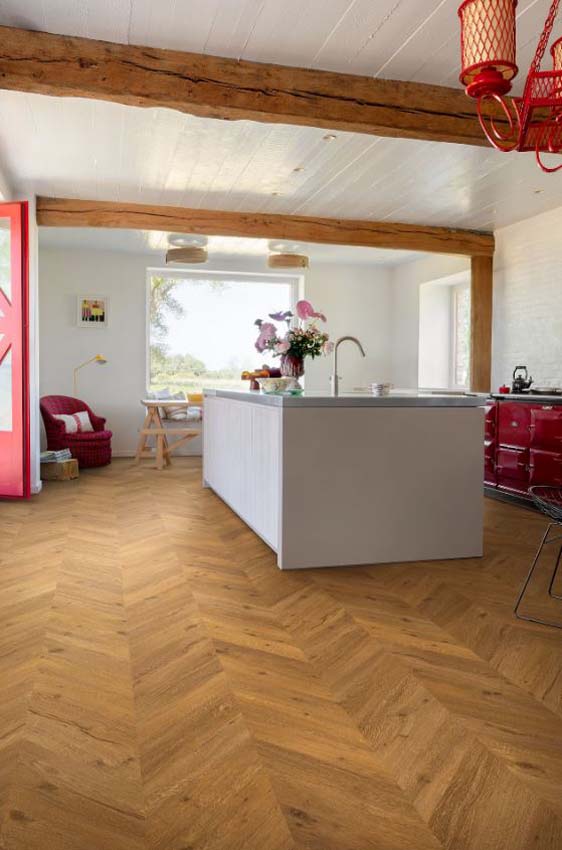 Vinyl vloer Floorify Oscar plank 6mm Hongaarse punt gerookte eik 129,3x30,5cm