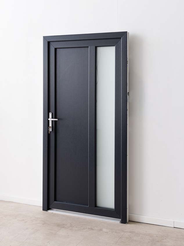 Porte extérieure Lumeo PVC vitrage mat anthracite/blanc 1000x2000mm gauche