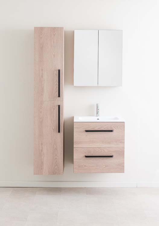Badkamermeubel Bison eik hangend met enkele wastafel glanzend wit 60cm