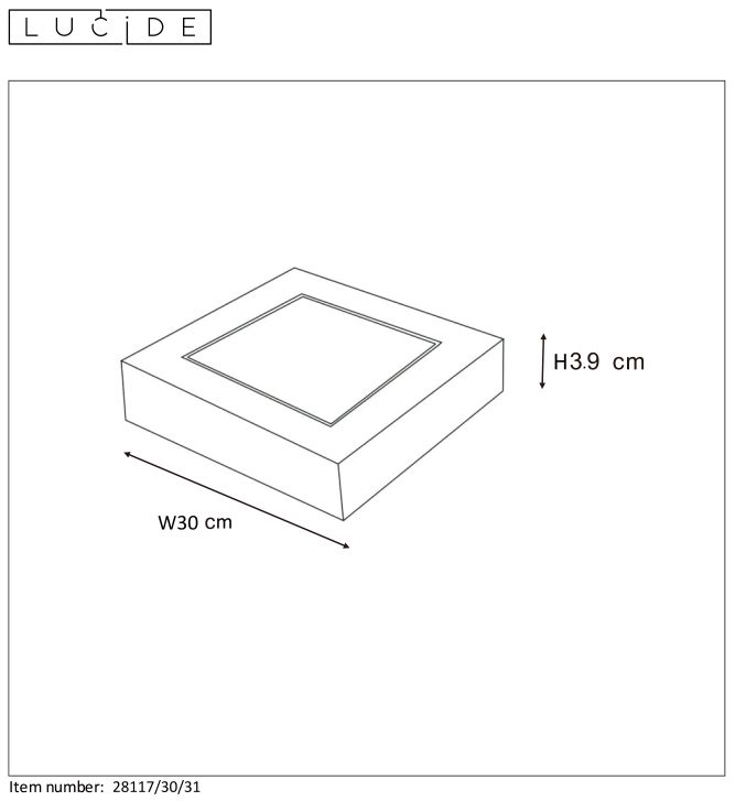 Plafonnier - blanc - carré - dimmable - LED - 30W - IP44