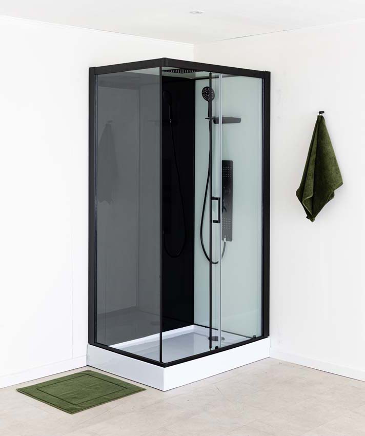 Cabine de douche Piper thermostatique L/R noir porte battante 110x80x215cm