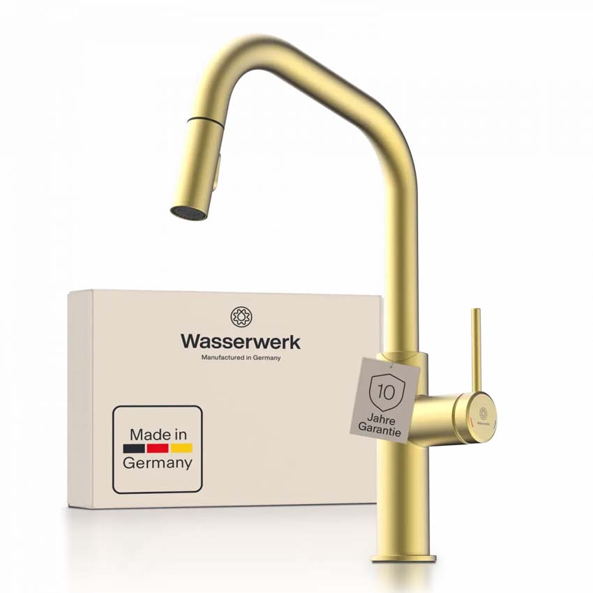 Keukenkraan Wasserwerk WK 13 Edge mat goud met uittrekbare uitloop