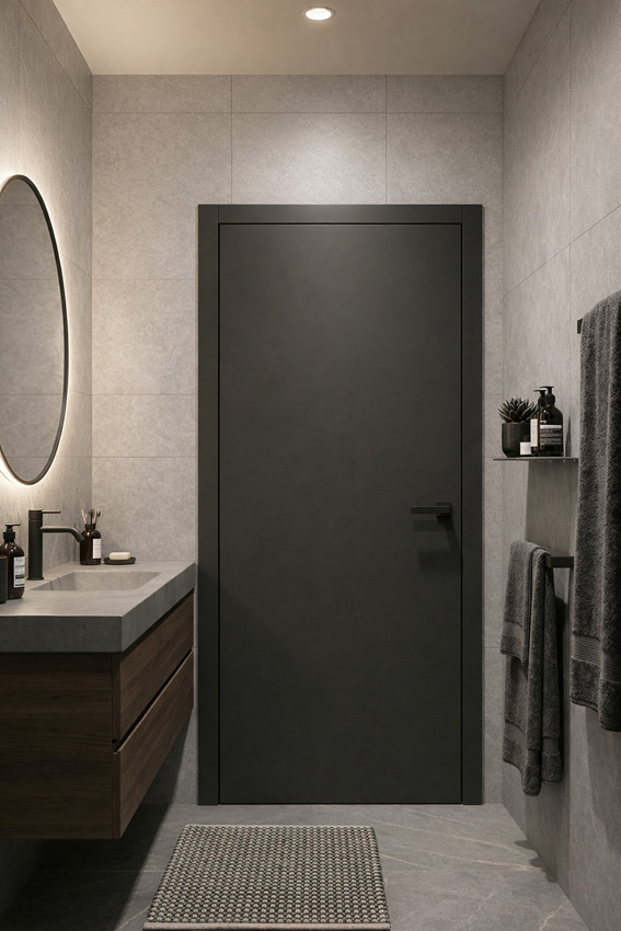 Porte intérieure complète Invisible Flat noir 201,5x73cm tubulaire réversible + châssis 20cm