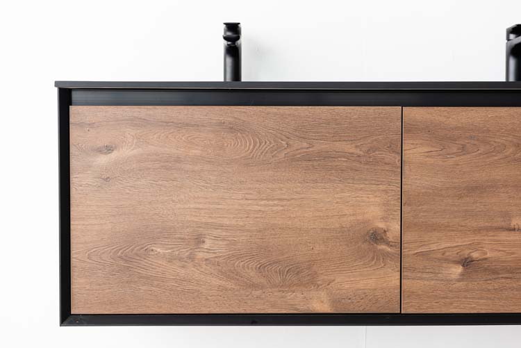 Badkamermeubel Justin notelaar hangend met dubbele wastafel mat zwart 140cm