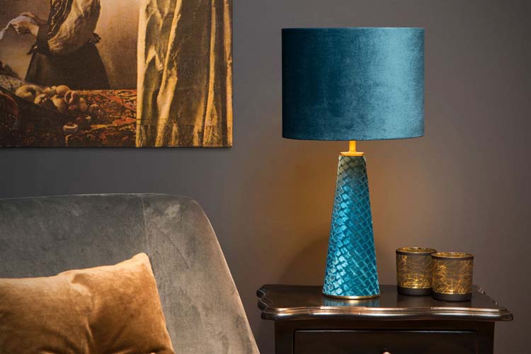 Lucide EXTRAVAGANZA VELVET - Lampe de table - Ø 25 cm - E27 - Turquoise