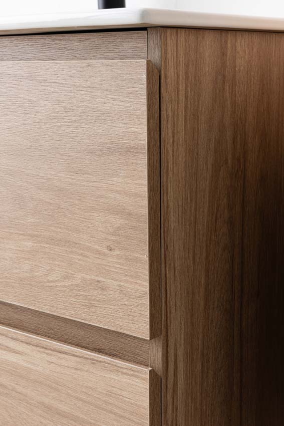 Meuble de salle de bains Bianca chêne suspendu avec lavabo simple blanc brillant 80cm
