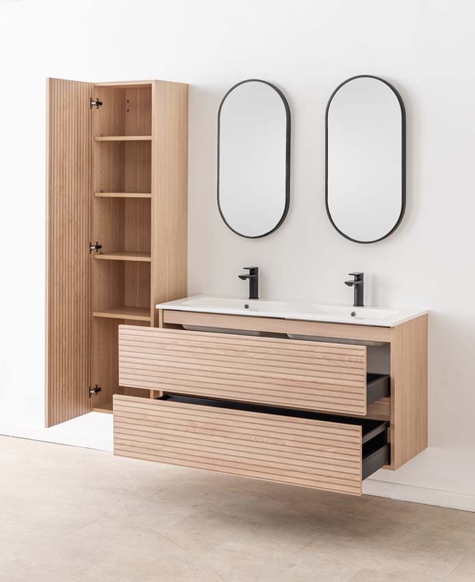 Badkamermeubel Dotan line up hangend met dubbele wastafel glanzend wit 120cm