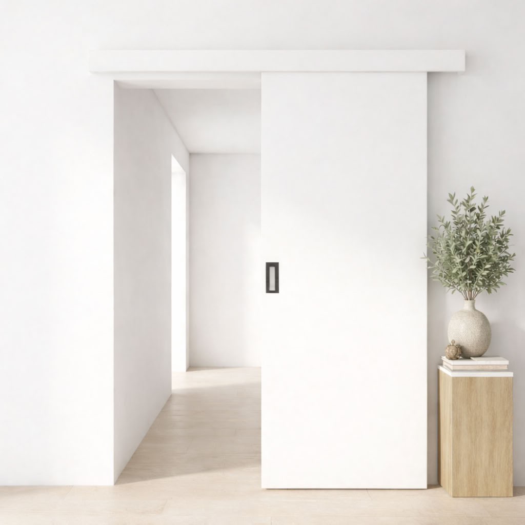 Complete enkele schilder schuifdeur Albero 93x211,5cm + rail + afdekplaat wit