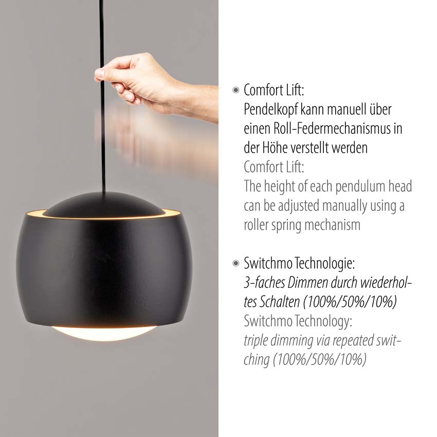 Suspension Easy Lift - Noir - 110x10cm - Dimmable - 5x5W - 3000K