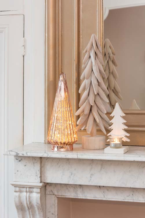 Sapin de Noël en verre rose à leds grand 24 cm