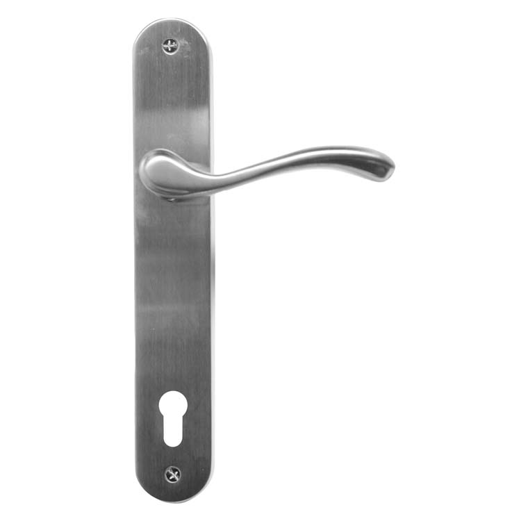 Poignée de porte alessandria look inox sur bouclier avec cylindre