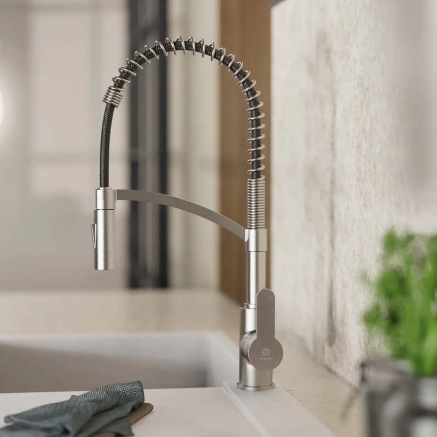 Keukenkraan Wasserwerk WK 3 inox-look met uittrekbare uitloop