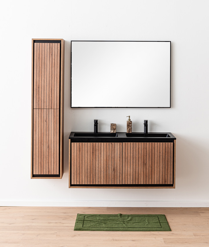 Meuble de salle de bains Toledo chêne/noir avce double lavabo noir mat 120cm