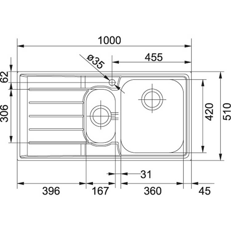 Évier Franke Neptune inox 1,5 bac 100x51cm gauche