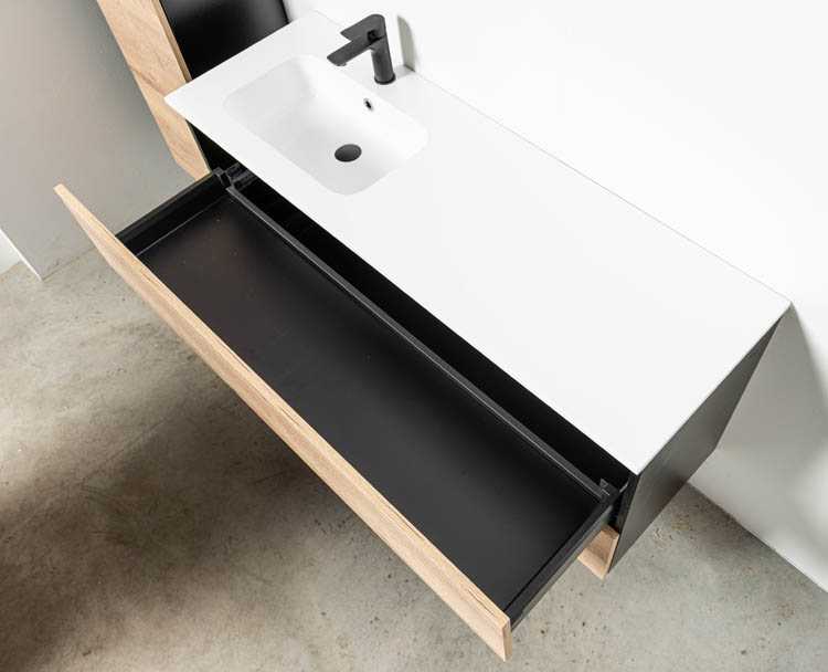 Meuble de salle de bain Dotan chêne/noir 1400 mm lavabo mat gauche