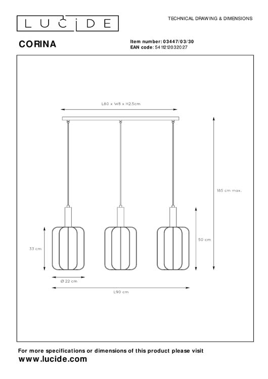 Suspension - noir/or - dimmable - 3xE27 - 40W