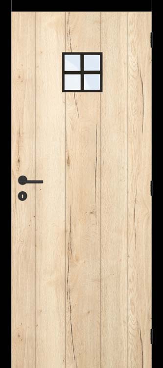 Porte intérieure complète Realwood Oak 4500 verre mat 201,5x93cm tubulaire réversible + châssis noir 20cm