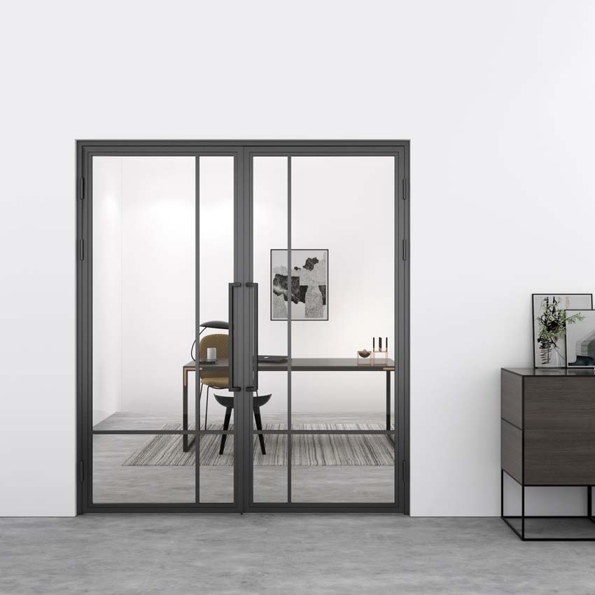 Porte intérieure double en acier Tara noir 2x4V poussant à droite sur mesure