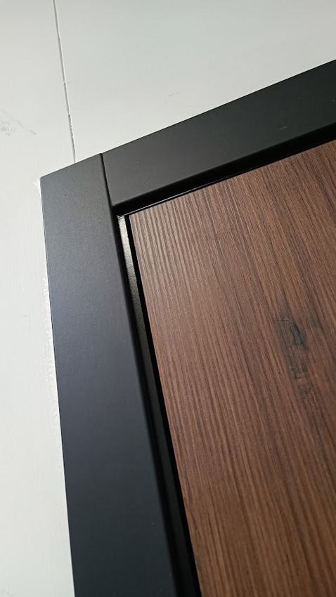 Porte intérieure complète Pure noyer 201,5x63cm aggloméré tubulaire réversible + châssis noir 16,5cm