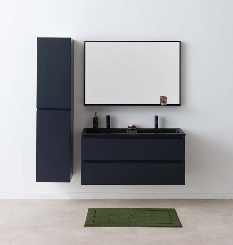 Badkamermeubel Tibo grijs 1200 mm dubbele wastafel zwart mat