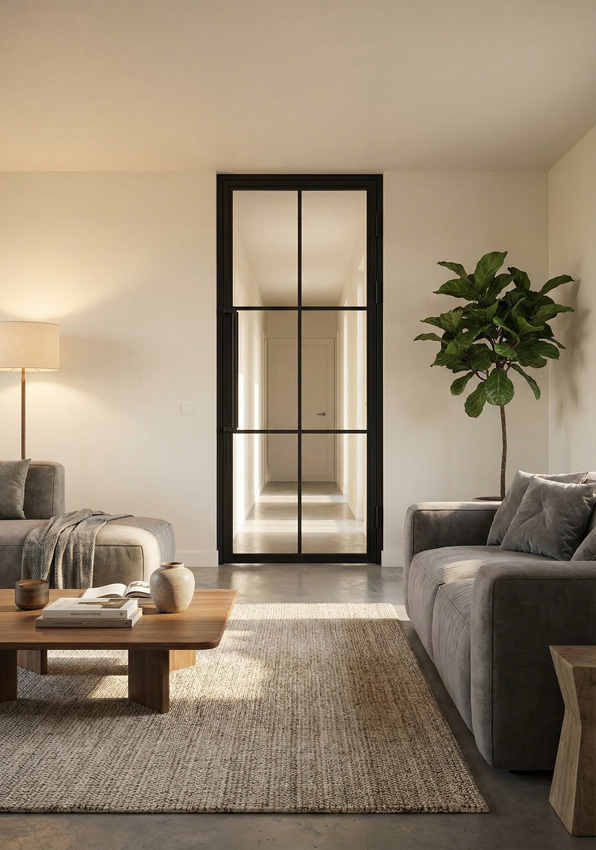 Porte intérieure simple en acier Tara noir 6V poussant à droite sur mesure