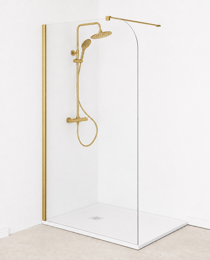 Paroi de douche à l'italienne Avery arrondie verre clair avec kit de profilés doré 117x200cm