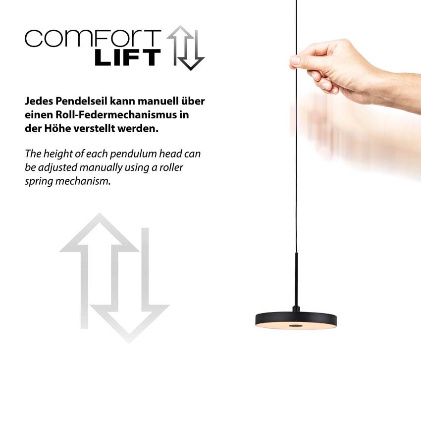Suspension Easy Lift - Noir - Ø15,2cm - Dimmable - 1x6,8W - 3000K