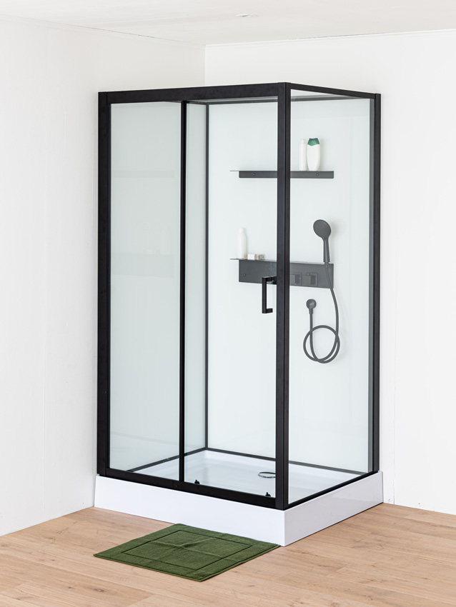 Cabine de douche Adele thermostatique gauche/droite noir/blanc porte coulissante 115x90x225cm