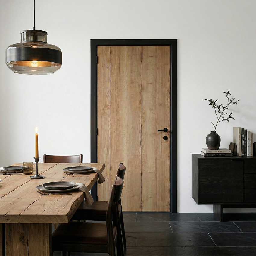 Complete binnendeur Realwood Oak 201,5x83cm tubespaan omkeerbaar + zwarte deurkast 16,5cm