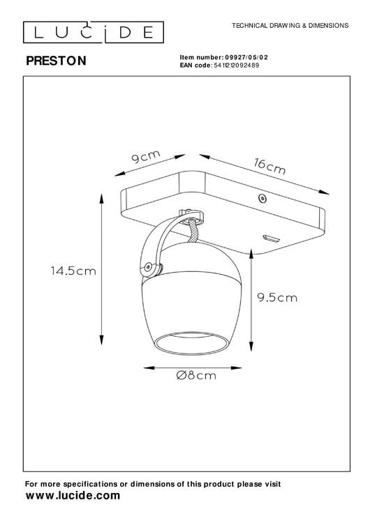 Spot mural - LED Dim to warm - GU10 - 1x5W 2200K/3000K - Or Mat / Laiton