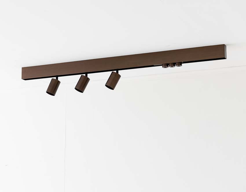 Rail lumineux Design Béa bronze brossé - 1,8m - 3 spots & 3 anneaux