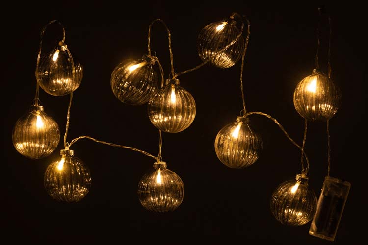 Slinger geribbeld grijs glas met verlichting - 10 ballen Slinger geribbeld grijs glas met verlichting - 10 ballen