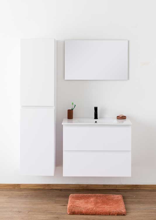 Meuble de salle de bains Bianca blanc suspendu avec lavabo simple blanc brillant 80cm