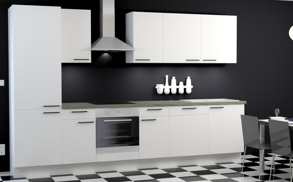 Cuisine Premium 6 blanche plat 330cm - pré-montée - sans appareils