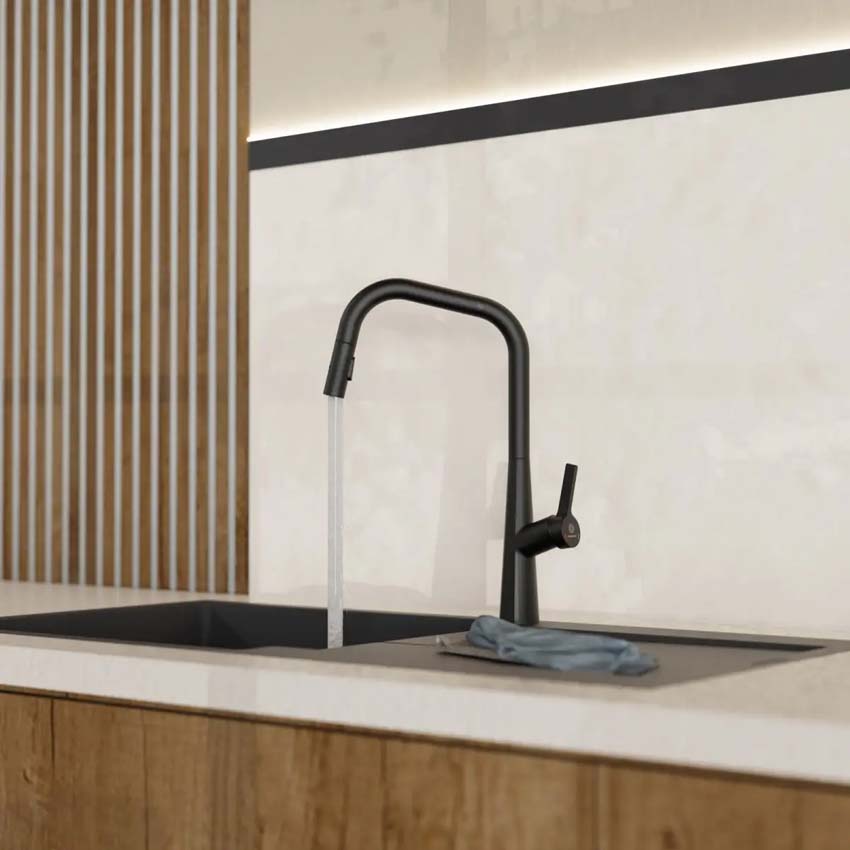 Robinet de cuisine Wasserwerk WK 9 Edge noir mat avec bec extractible