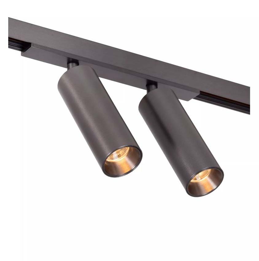 Lucide Premium Linial Moxx Railspot - Système de rails monophasé / Éclairage rail intelligent - 48V - 2xLED Dimmable - Mat Noir Chrome