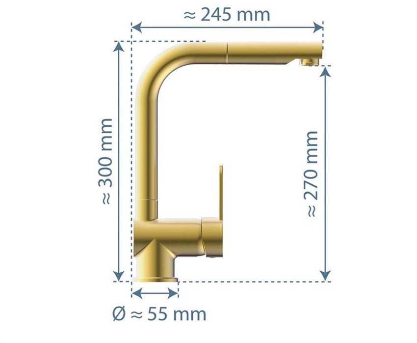 Robinet de cuisine Levi or mat avec bec extractible