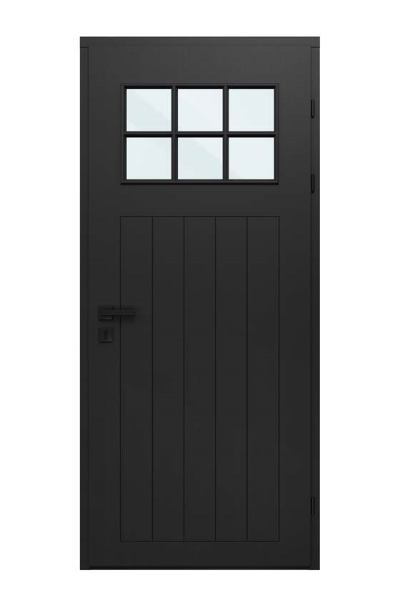 Houten buitendeur Alva meranti zwart helder glas 980x2180mm rechtstrekkend