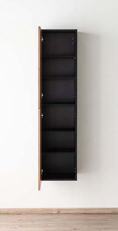 Kolomkast Dorian mat zwart/notelaar hangend 160x40x32cm
