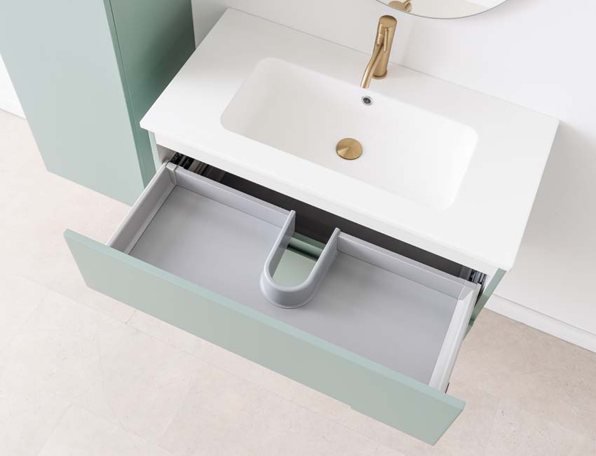 Meuble de salle de bains Truman vert gris suspendu avec lavabo simple blanc mat 90cm