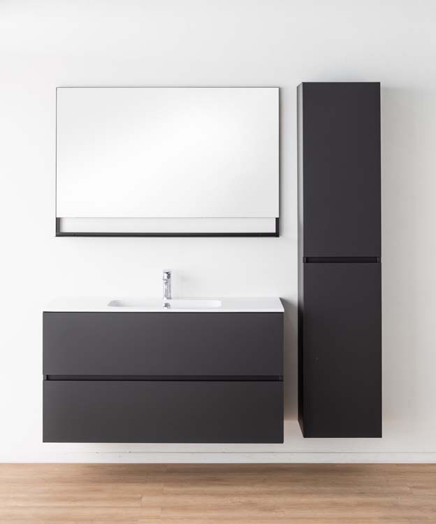 Badkamermeubel Puro mat zwart hangend met enkele wastafel glanzend wit 120cm