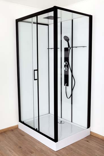 Cabine de douche Penny thermostatique gauche noir/blanc porte coulissante 115x85x218,5cm