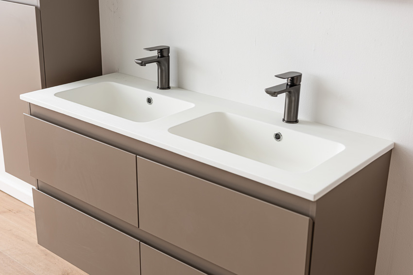 Meuble de salle de bains Trente taupe avec double lavabo blanc mat 120cm