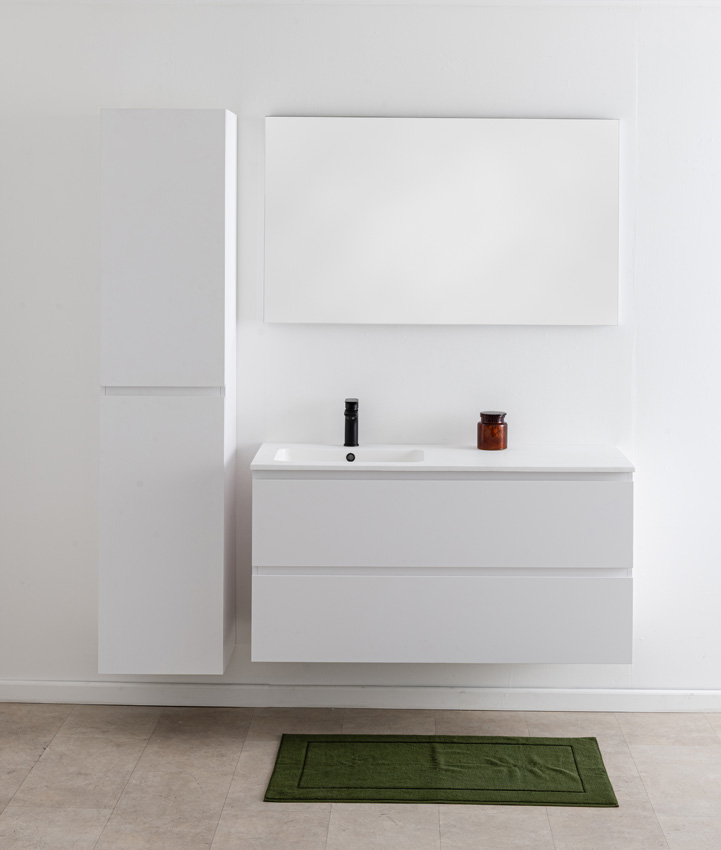Badkamermeubel Bianca mat wit hangend met enkele wastafel mat wit 120,5cm