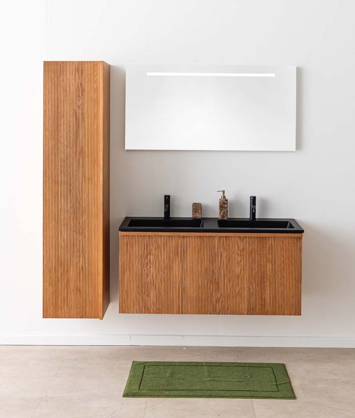 Badkamermeubel Fae eik hangend met dubbele wastafel mat zwart 120cm