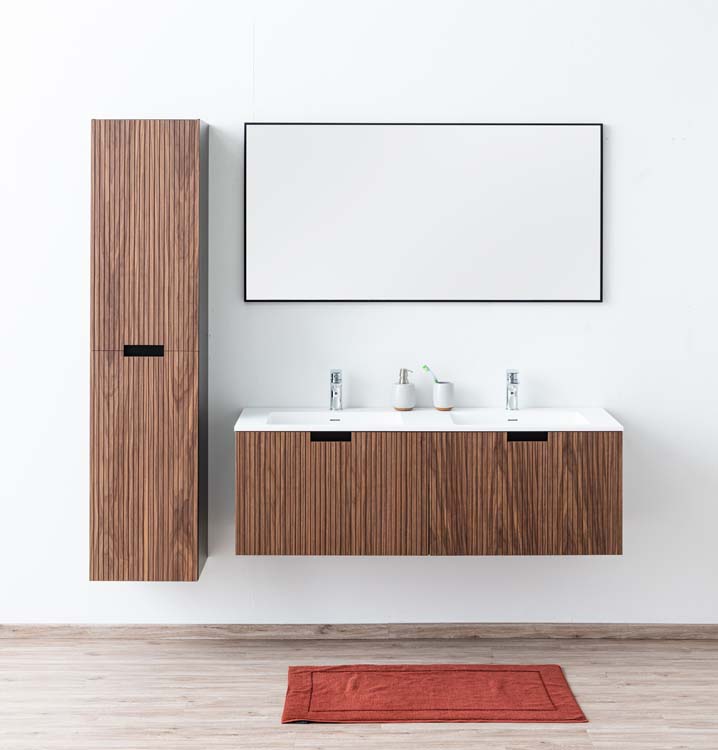 Badkamermeubel Willow walnoot hangend met dubbele wastafel mat wit 140cm