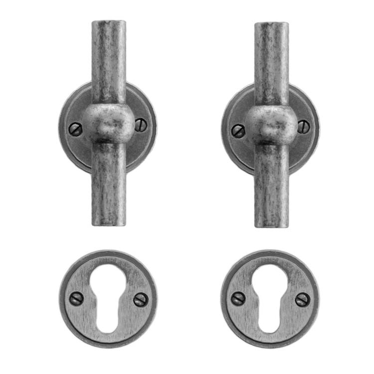 Poignée de porte pro grado T+T vieil argent rosace cylindre