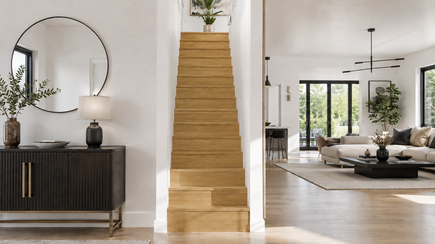 Gesloten trap Lubeck eik recht 305x90cm aantrede 17cm