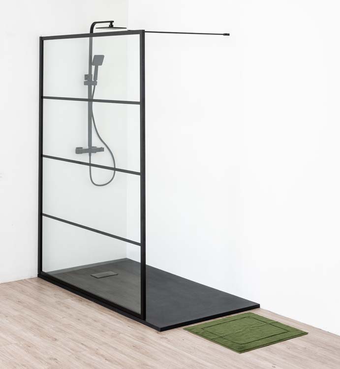 Douchewand Ugo zwart profiel 160x200cm met stang